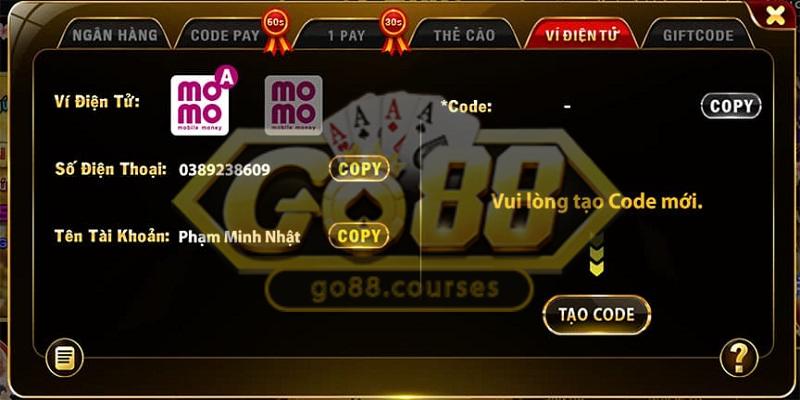 Hướng dẫn nạp tiền go88