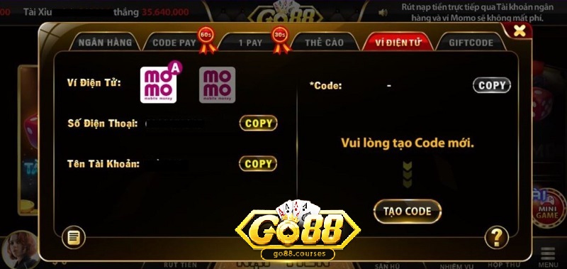 Nạp tiền Go88 an toàn qua ví điện tử